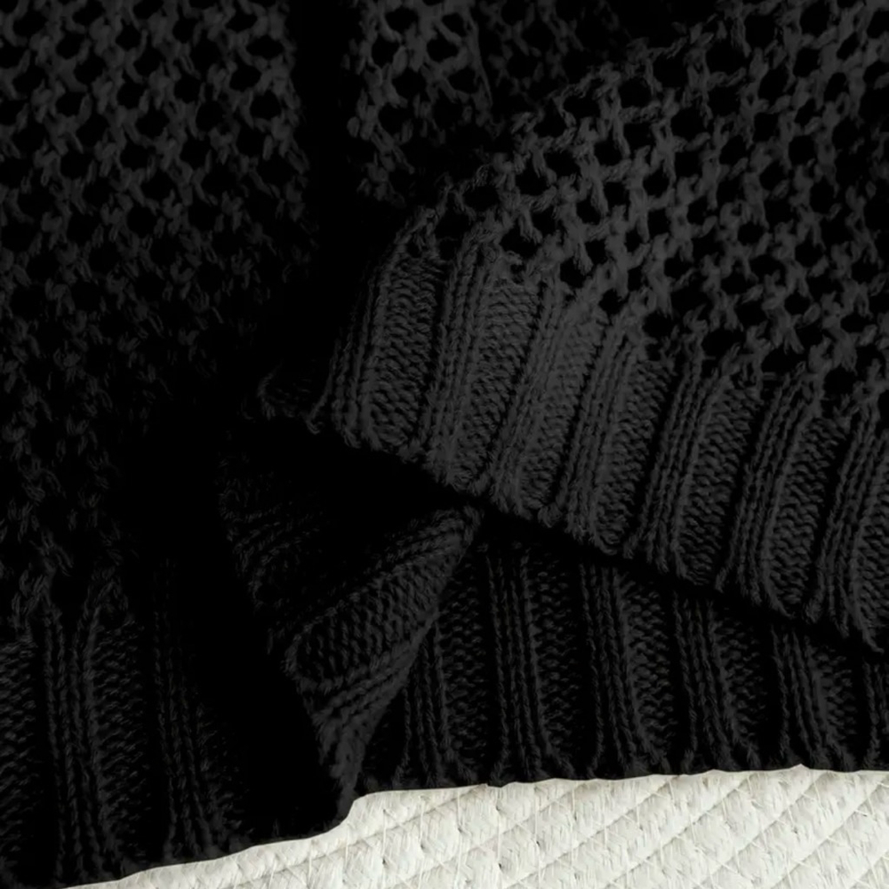Open Stitch Black Acrylic Knit V Neck Sweater - Picture 4 of 8